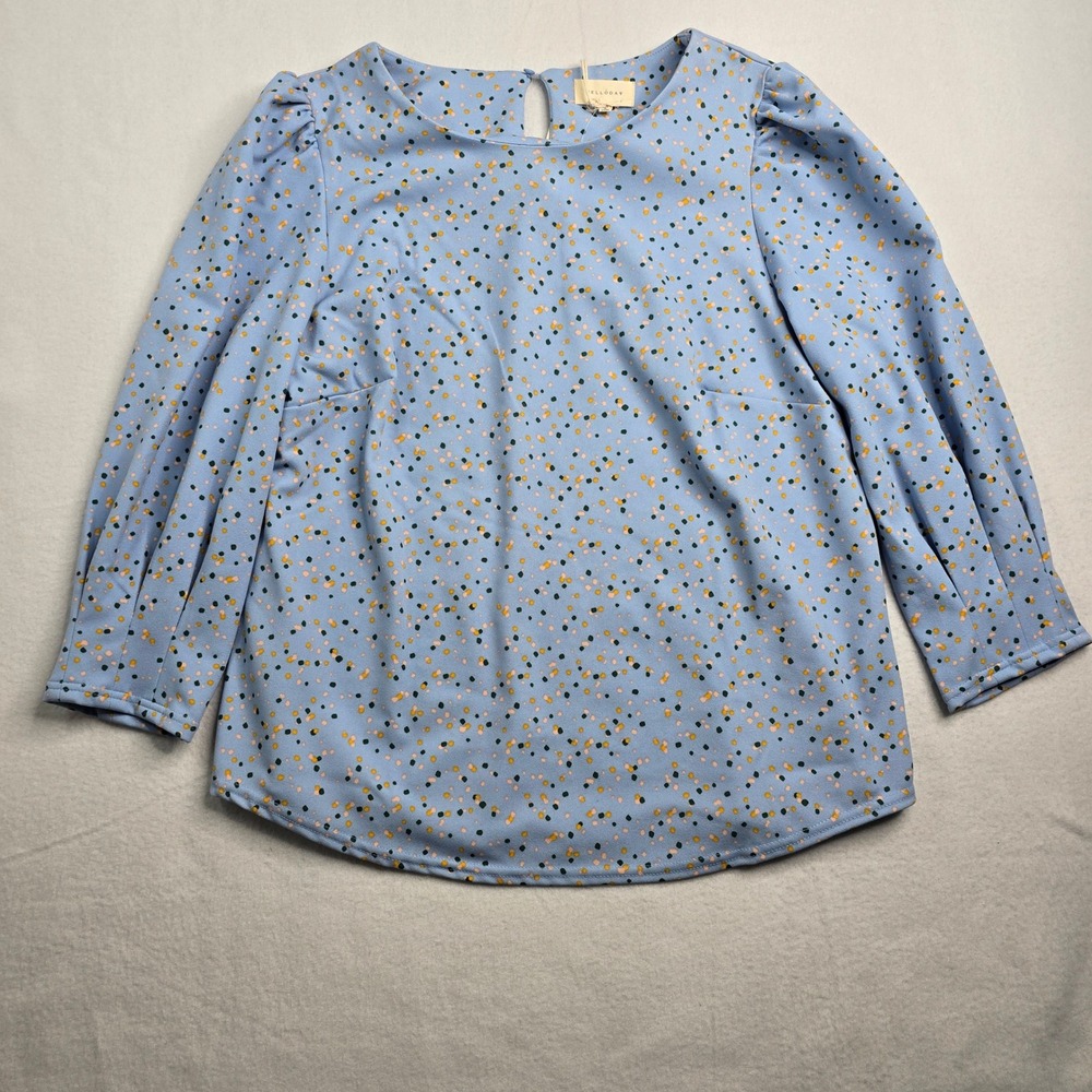 Melloday Womens 1X Blue Dot Print 3/4‎ Sleeve Top Blouse Round Neckline